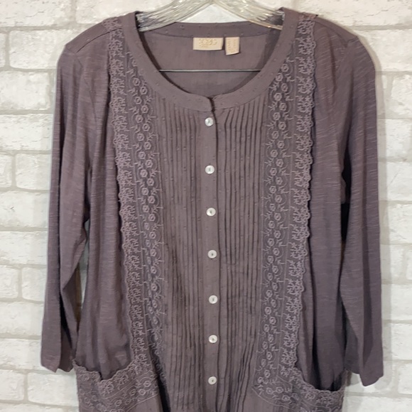 Logo Lavish slub knit top Swiss dot & lace size S - Picture 2 of 12